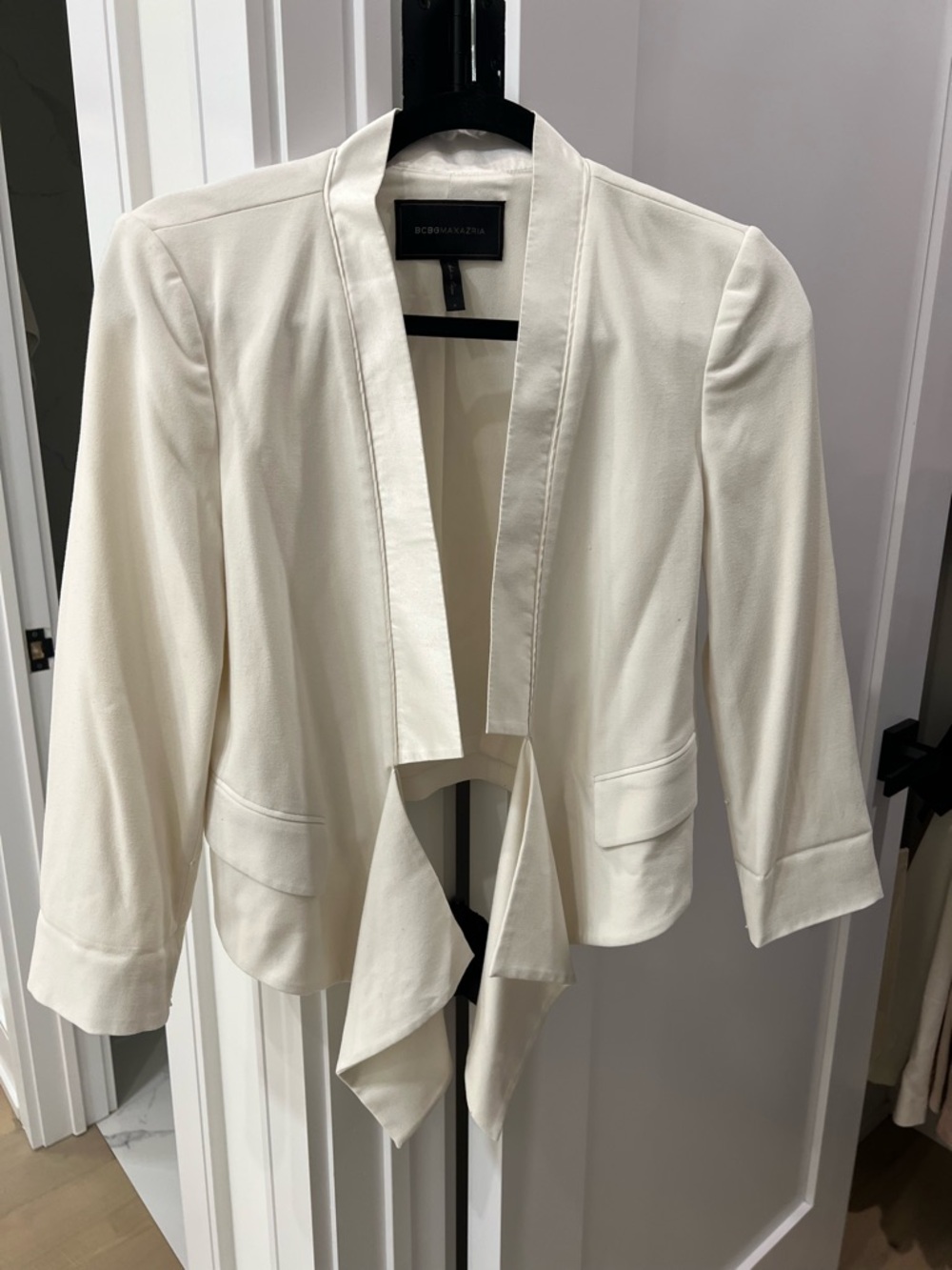 BCBGMAXAZRIA White Draped Open-Front Women's Blazer